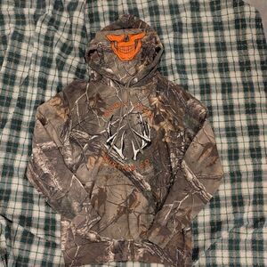 Downa Road Goth Money Camo Hoodie with Orange Skull Design